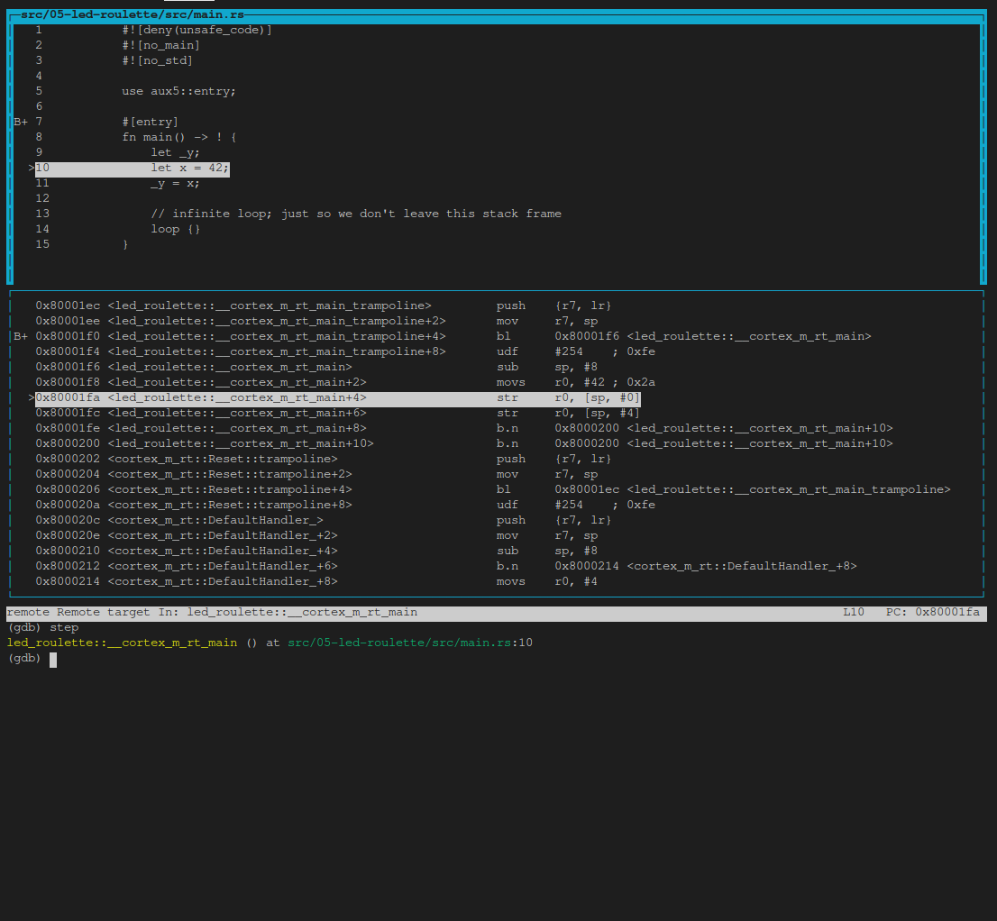 GDB セッション layout split