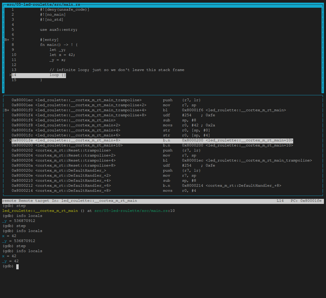 GDB セッション layout split
